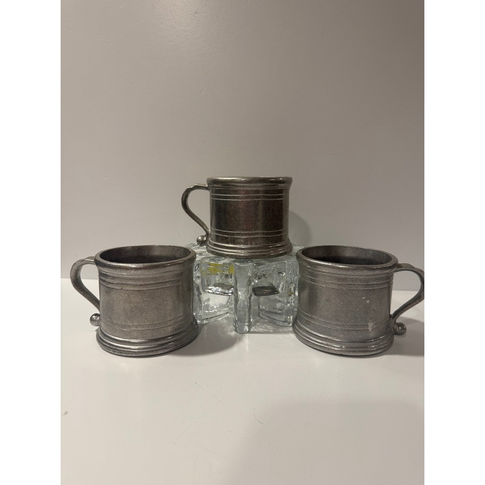 Vintage Pewter Mini Tankard Mugs‎ Set of 3 USA Metal Shot Cups Barware